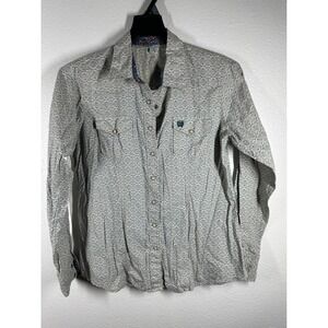 Cinched Western Shirt Geometric Print Long Sleeve Button Up Women XL